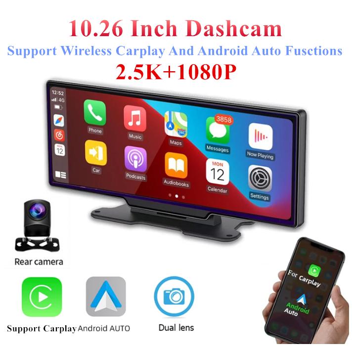 10.26" Wireless CarPlay 2.5K+1080P Dual Camera Car DVR