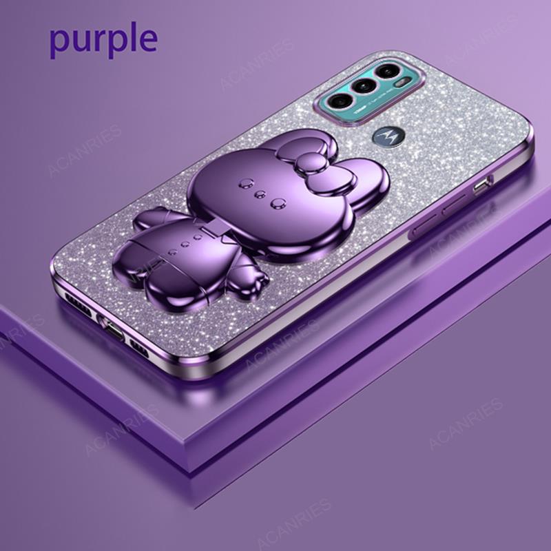 Милый 3D Кролик Макияж Зеркало Подставка Покрытие Чехол Для Motorola Moto G60 G50 G30 G20 G10 G82 G72 G62 G52 G42 G32 G22 Защитный Чехол