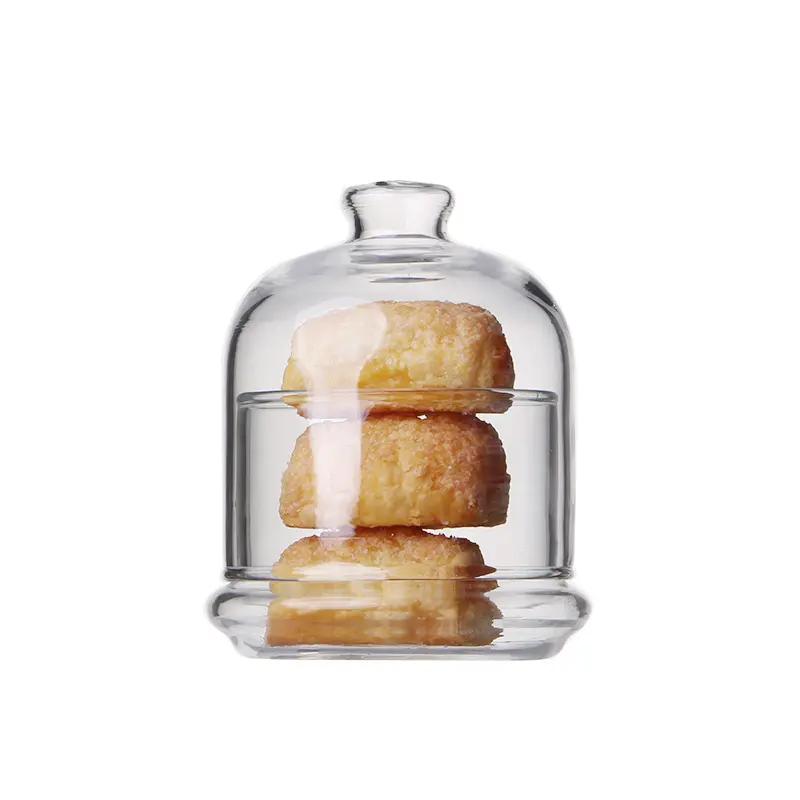 High Borosilicate Transparent Glass Dome Shaped Candle Jar with Glass Base Nut Cover Display Container