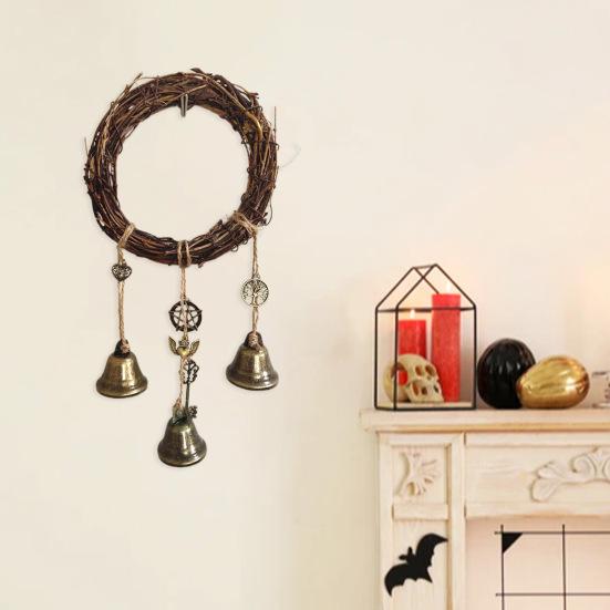 Дверная ручка, ведьмин колокольчик, защита дома, подвесной колокольчик ручной работы, бутылка желаний, венок из ротанга, вешалка для двери, украшение в виде колокольчика ветра в стиле Викка