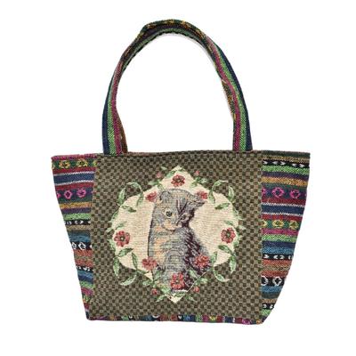 Мини сумка-тоут с принтом кошек, Сумка для обеда, Мини-тоут, Легкая, Кошка, Плетение Cobran, Сумка, Дополнительная сумка, ki-188 (нет. 3 узора)