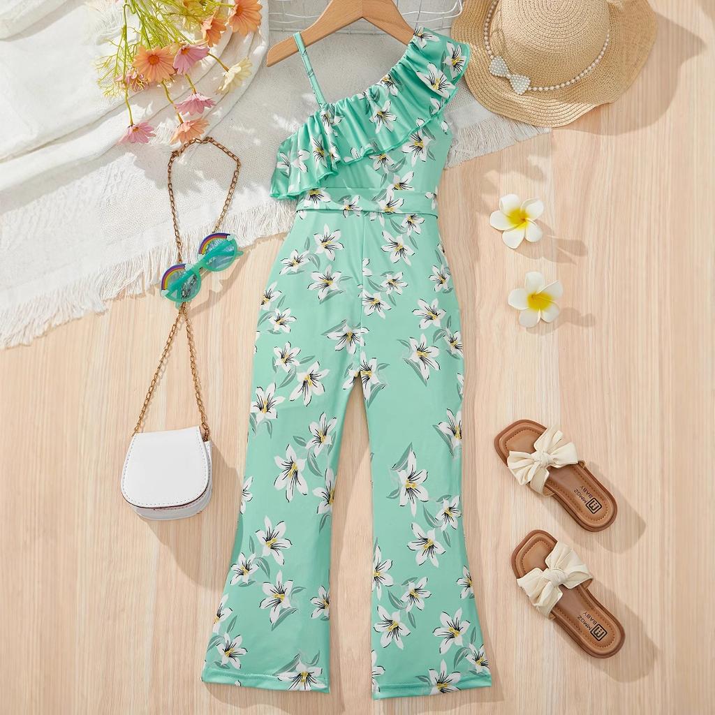 Повседневный комбинезон с цветочным принтом для девочек, летний повседневный комбинезон для детей