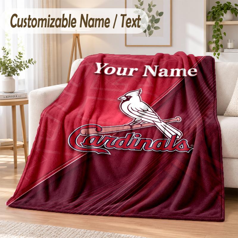 Custom Text Flannel Blanket St. Louis Cardinals Print Warm Cozy Blanket Home Sofa Bedding
