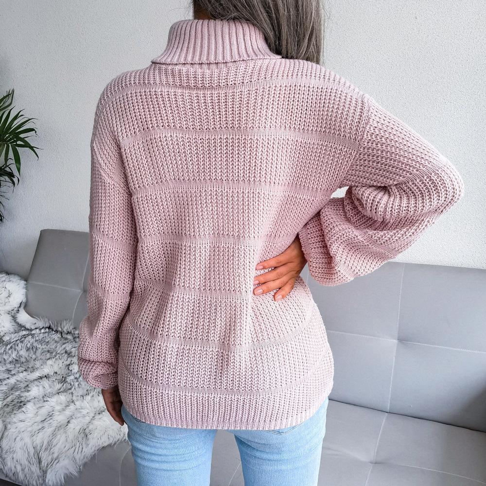 Women Autumn Winter Causal Turtleneck Long Sleeve Cutout Bottom Knit Sweater S-L