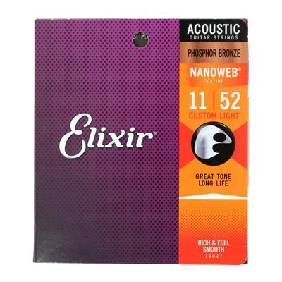 Струны для акустической гитары ELIXIR 16027 NANOWEB PHOSPHOR BRONZE CUSTOM LIGHT 11-52×3SET