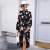 YYFS Women's Fashion Flower Pattern Print Long Sleeve High Neck High Waist Casual Dresses