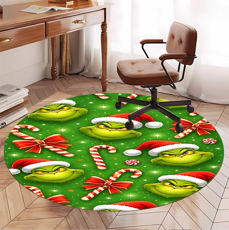 The Grinch Pattern Round Rug, Indoor/Outdoor Mat, for Picnic, Gameroom, Bedroom, Office, Living Room, Home Decor Carpet, Birthday Gift