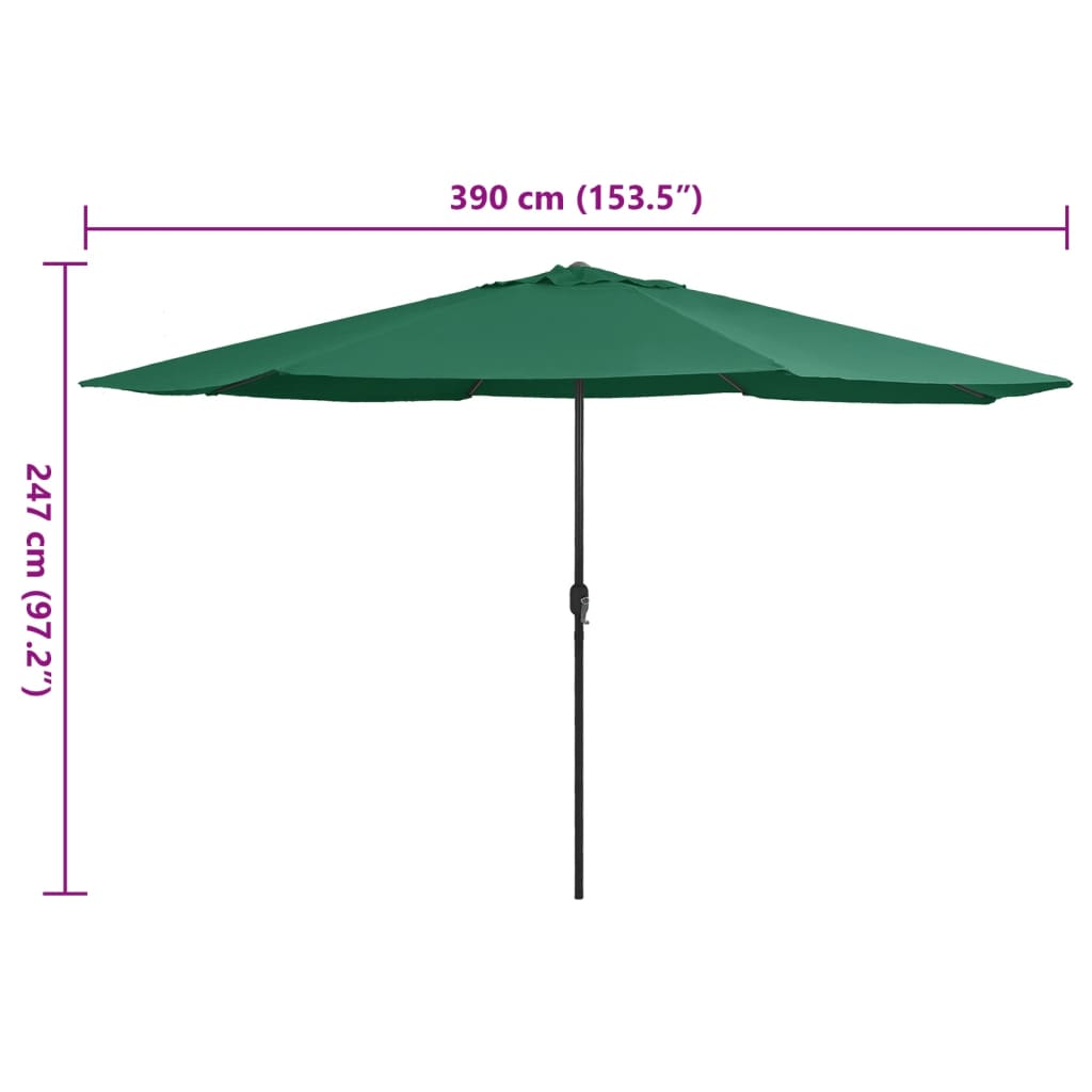 390 cm Metal Mast Sun Umbrella in Green