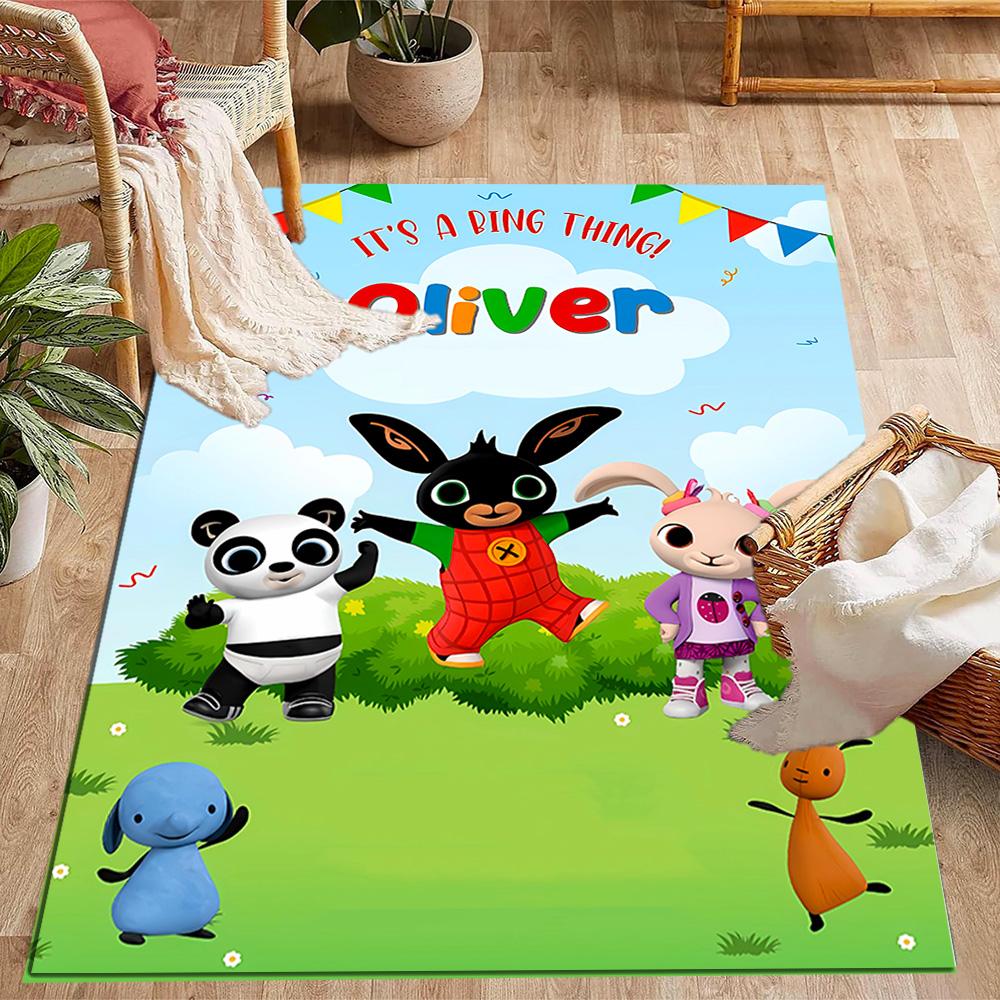 Bing's Colorful Adventure Themed Anti-Slip Rugs - Polyester Home Decor, Suitable for Bedrooms, Living Rooms, Doorways, Studios, and Decorations