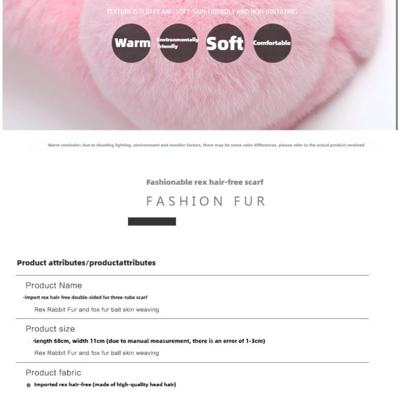 Real Rabbit Fur Scarf, Thickened Rex Rabbit Hair Big Ball Three-tube Japanese Scarf for Men and Women In Autumn and Winter, Keeping Women's Neck Warm