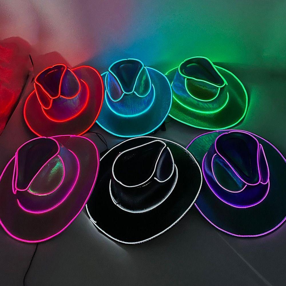 Colorful LED Luminous Cowboy Hat Pearlescent Western Cowboy Hat Neon Halloween Hats Kids