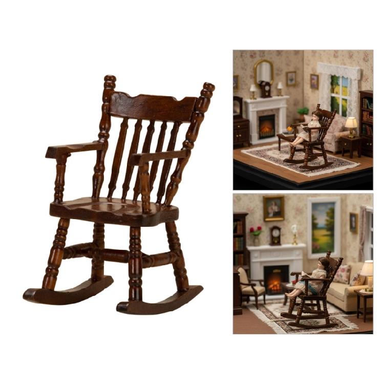 Реалистичное кресло-качалка, миниатюрная витрина Zakka, дисплей для ролевых игр, для энтузиастов кукольных домиков, масштаб 1/12, ретро-кресло