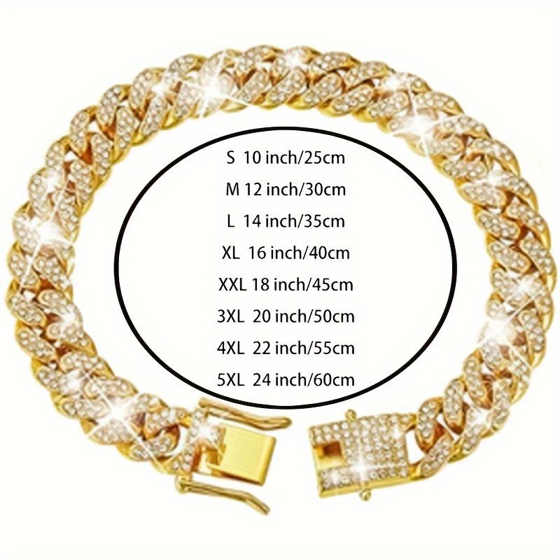 1pcs Dog Chain Collar Diamond Cuban Chain Dog Collar 13mm Wide Dog Necklace Metal Cat Chain Pet Crystal Collar Jewelry Accessories Suitable Pet