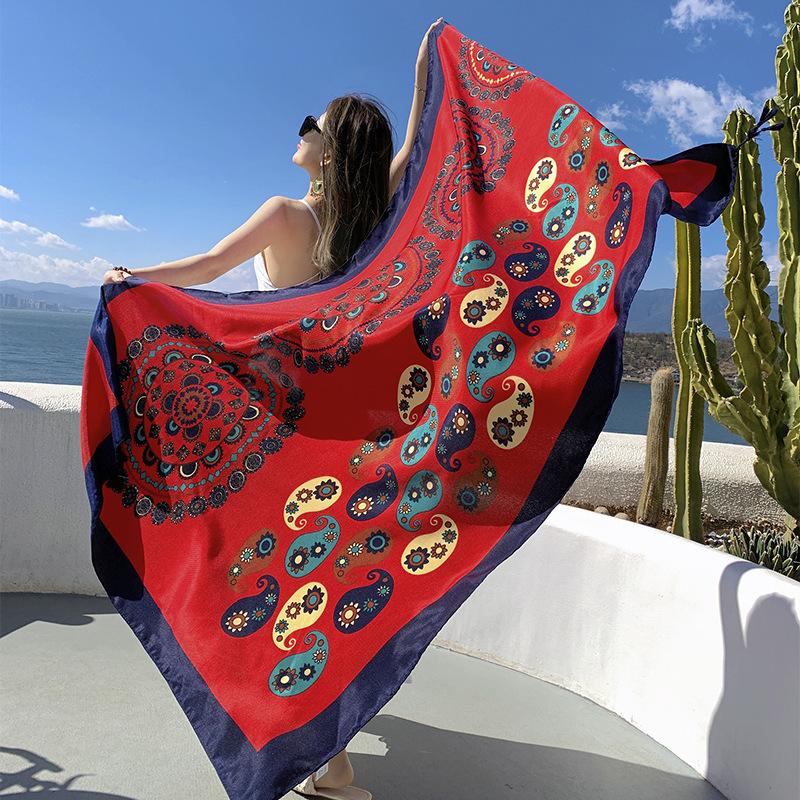 Summer cotton and linen feel scarf travel silk scarf sun protection air conditioner large shawl women's beach towel ethnic style scarf