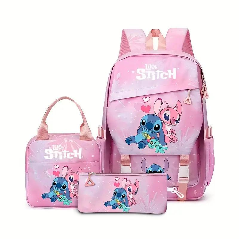 Stitch Student Backpack Set 3-Piece Large Capacity School Bag Lunch Bag Pencil Case