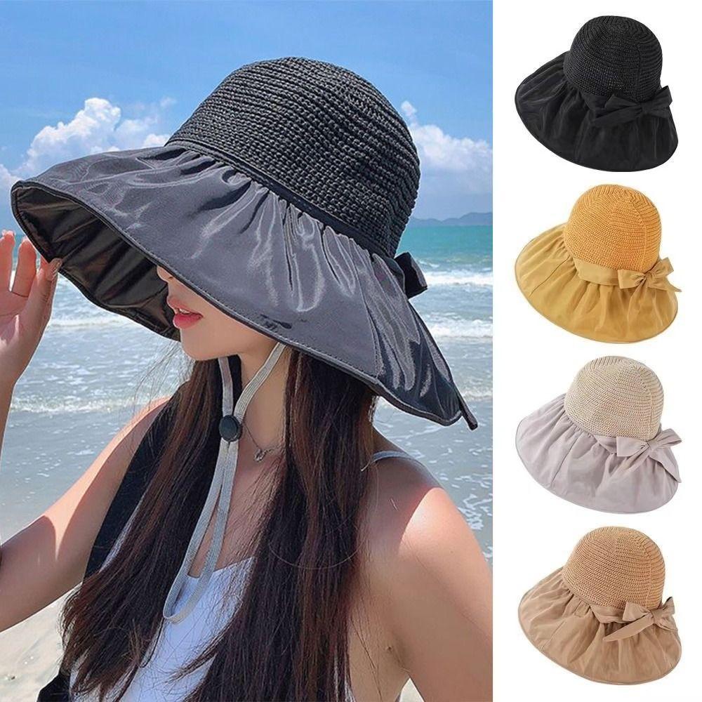Весенне-летняя шляпа для защиты от солнца, уличная шляпа-ведро с бантом, модная широкополая шляпа от солнца для женщин