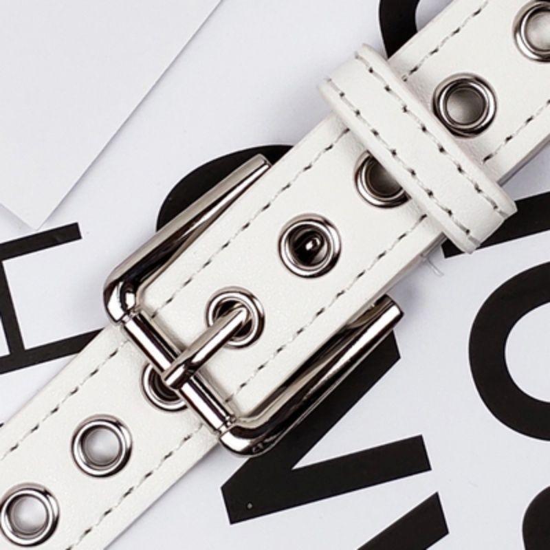 Fashionable White Belt With Full Hole Design Elegant Pu Buckle For Students