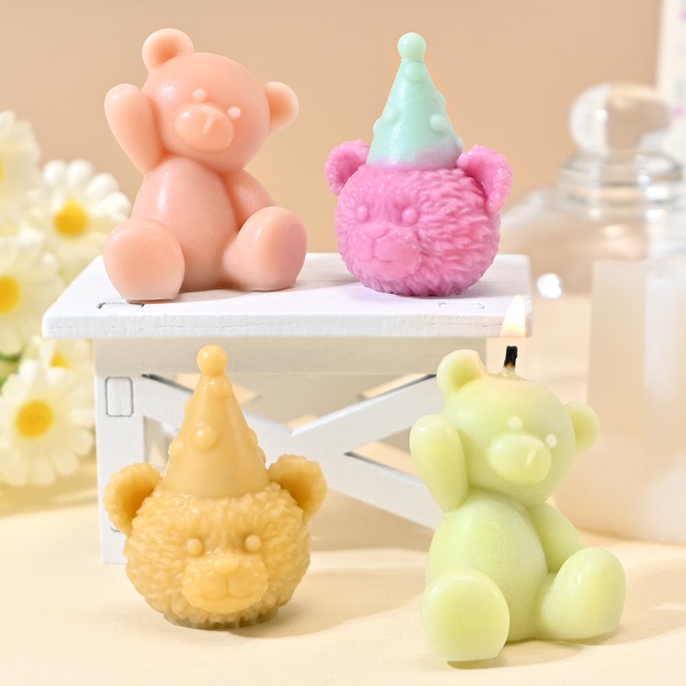 LZ059 3D Birthday Hat Teddy Bear Candle Silicone Mold DIY Bear Resin Chocolate Fondant Baking Cake Molds