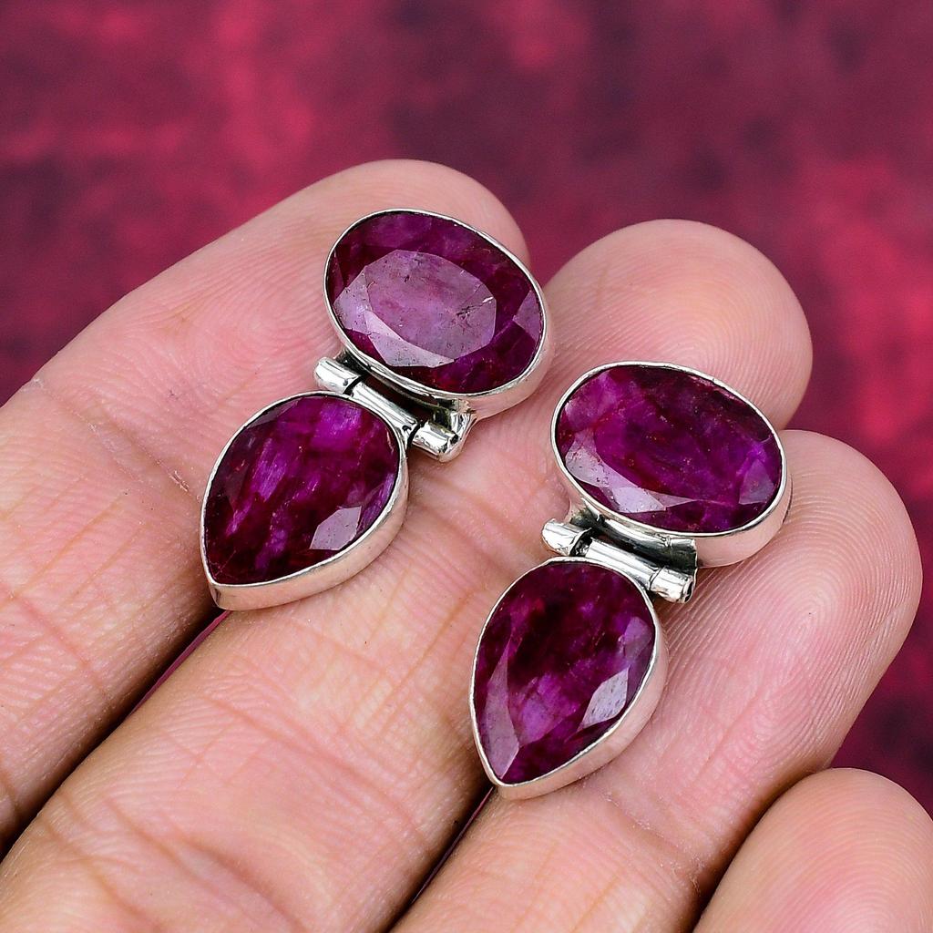 Рубиновые серьги, драгоценные камни, серьги ручной работы из цельного серебра 925 пробы, ювелирные изделия последнего дизайна