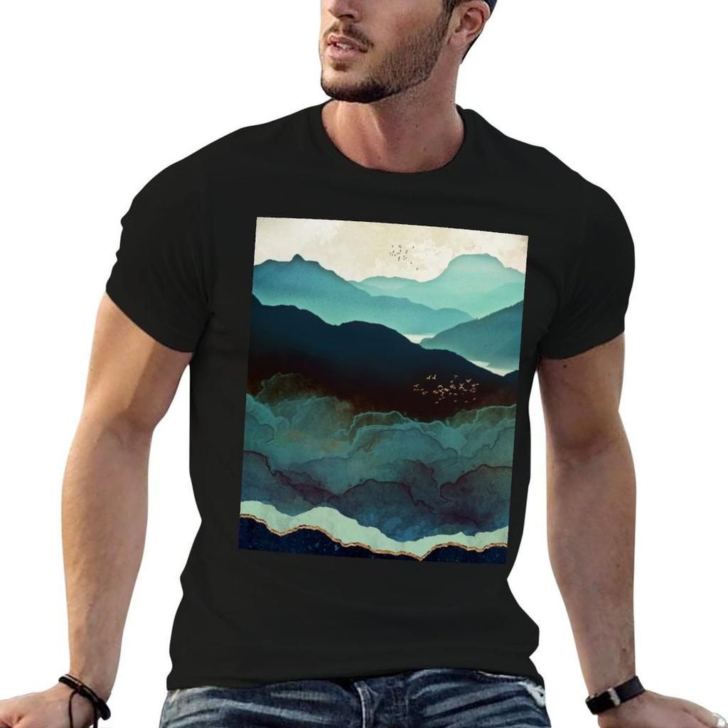 Indigo Mountains T-Shirt Print Casual Short Sleeve