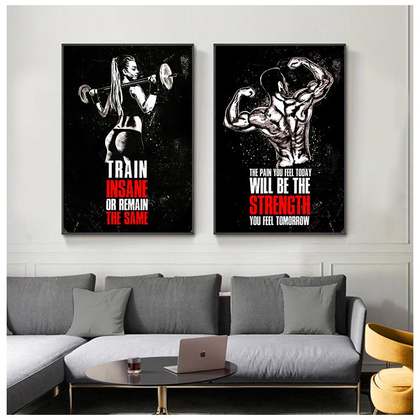 Мышцы Бодибилдинг Фитнес Мотивационные Цитаты Художественная Картина на Холсте Плакат Настенная Картина Печать для Домашнего Тренажерного Зала Офиса Декор Без Рамки