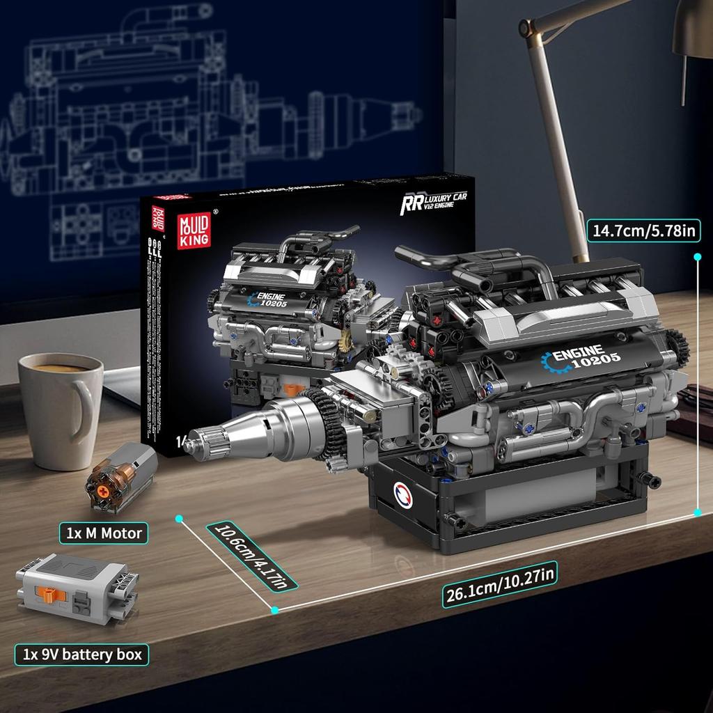 MOULD KING 10205 Technical Car Part Toys The Motorized RR Vintage Car V12 Engine Building Block Brick Kids Christmas Gift