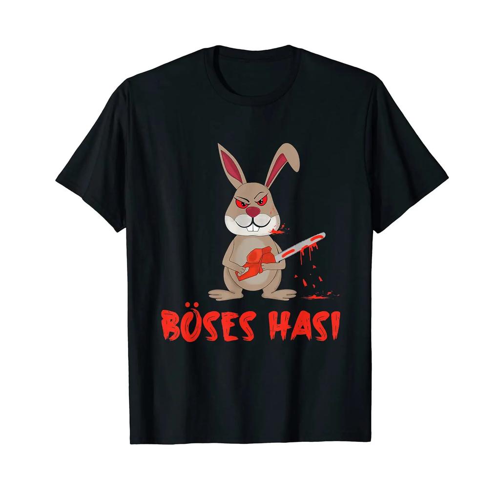 Horror Gothic Black Humor Funny Sarcasm Evil Bunny T Shirt Vintage Breathable Slightly Fashion Comfortable Unisex