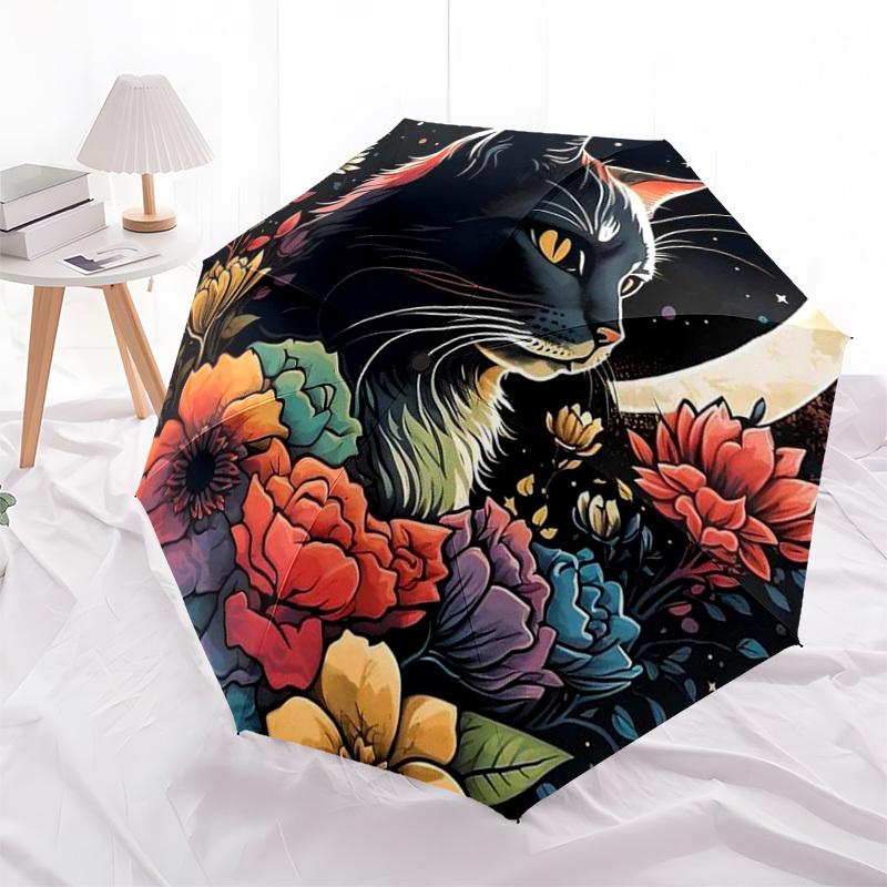 1pc Floral Cat Moon Night Artwork Umbrella with Plastic Handle,Suitable for All Seasons Home Travel Outdoor UmbrellaDD416