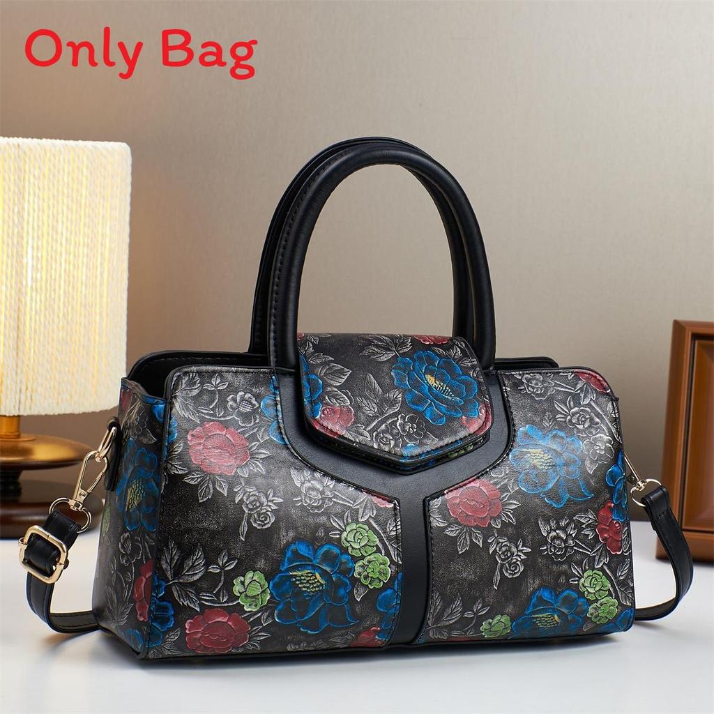 Boston Tote Bag With Splicing Prints And Pu Material For Daily Casual Use
