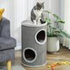 Scratching barrel, 60 cm high, Ø 35 cm, two-story cat barrel with 2 caves, plush rim, for 1-2 cats up to 5 kg, light grey