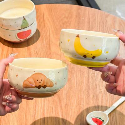Керамическая рисовая миска с мультяшными фруктами