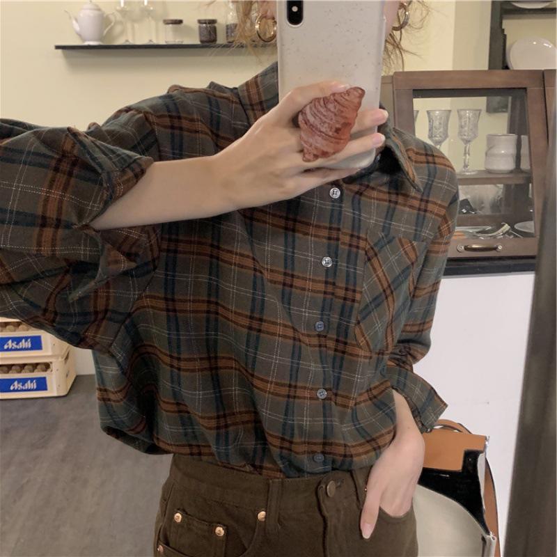 Женская клетчатая рубашка в стиле ретро с начесом – универсальный свободный топ на весну и осень