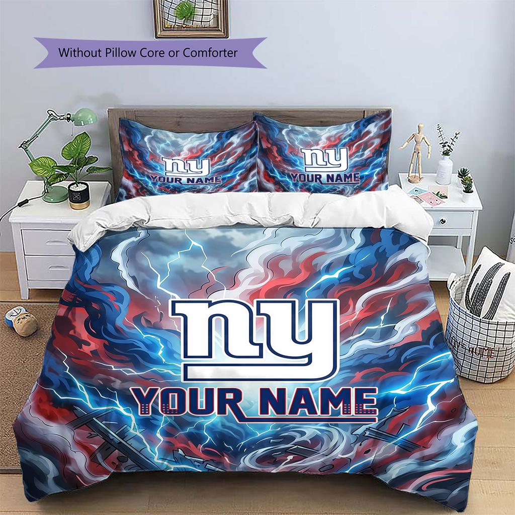 Custom Name New York Giants2 Pattern Bedding Quilt Set Home Decoration Gift (1 * duvet cover + 2 * pillowcase without core)