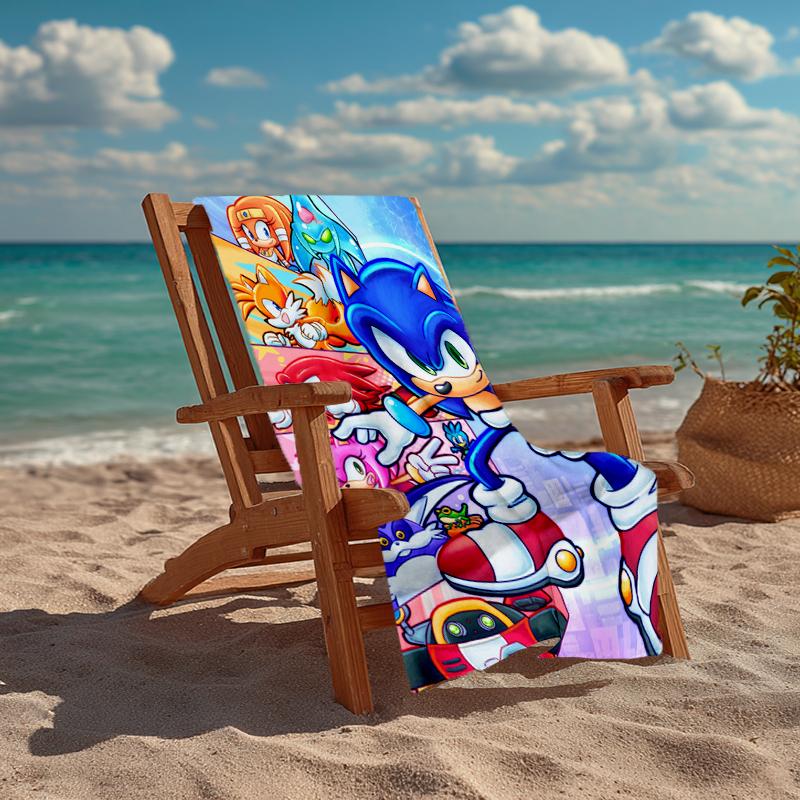 Ultra-Soft Beach Towel with Sonic Theme,Ideal for Pool - Camping, Diving - Perfect Travel Essential, Vibrant Beach Towel.