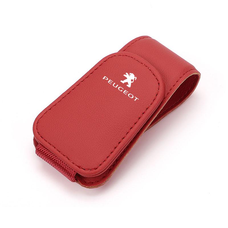 Leather Car Glasses Clip Credit Card Holder Ticket Clamp For Peugeot 408 4008 308 3008 5008 508 2008 208 301 407 3/Car keychain