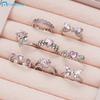 8Pcs Pink Zircon Heart Butterfly Ring Set Silver Opening Adjustable Rings for Women Jewelry Accessories