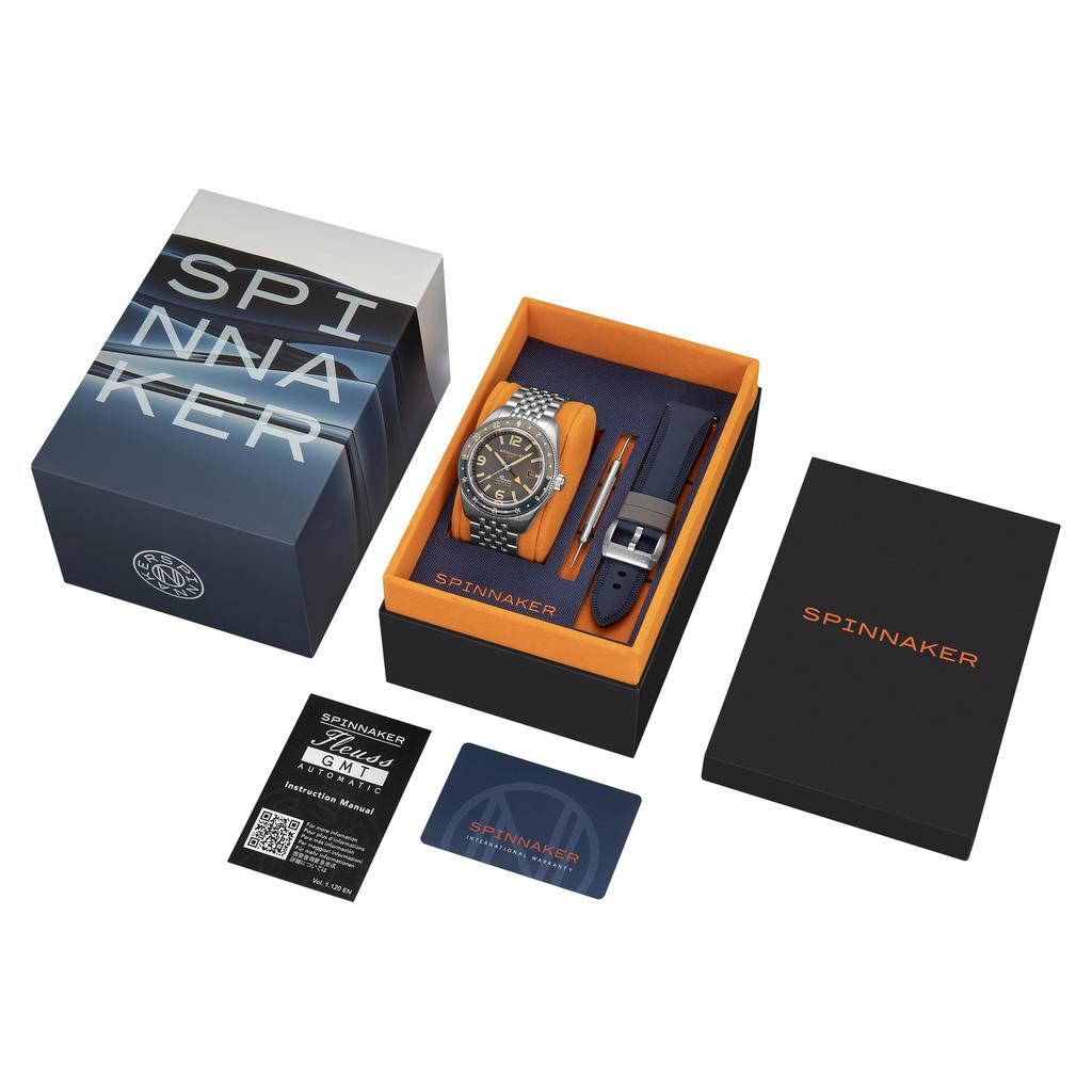 Fluss GMT Automatic 15 ATM Water Sapphire Gray [SPINNAKER] Watch, Self-winding, Resistant, Crystal, Dial, SP-5120-11, Men's [Used]