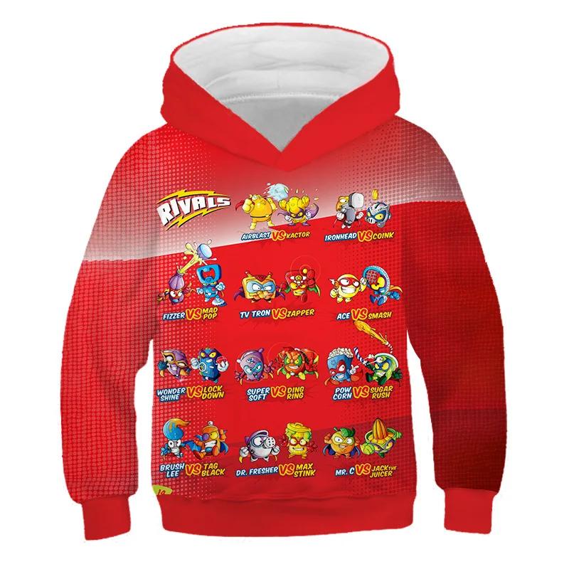 Дети Super Zings Красные повседневные толстовки с капюшоном для мальчиков и девочек с мультяшным принтом Пуловеры Весна Осень Дети Аниме Игра Superzings Толстовка