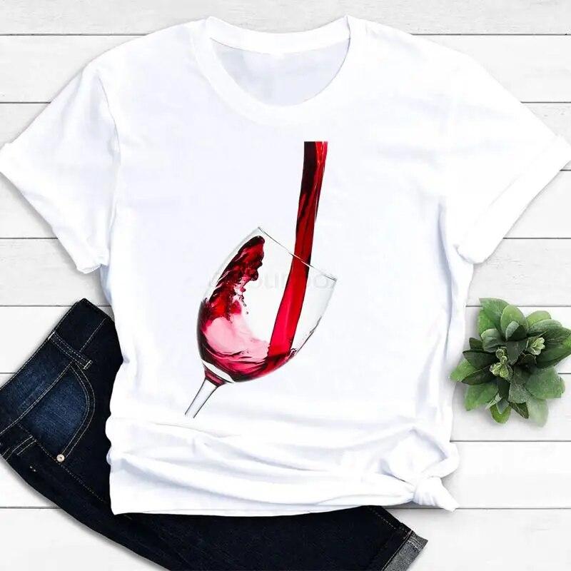 Wine Love, модная одежда, женская забавная милая повседневная футболка, летний топ, женская футболка с короткими рукавами, женские футболки с рисунком