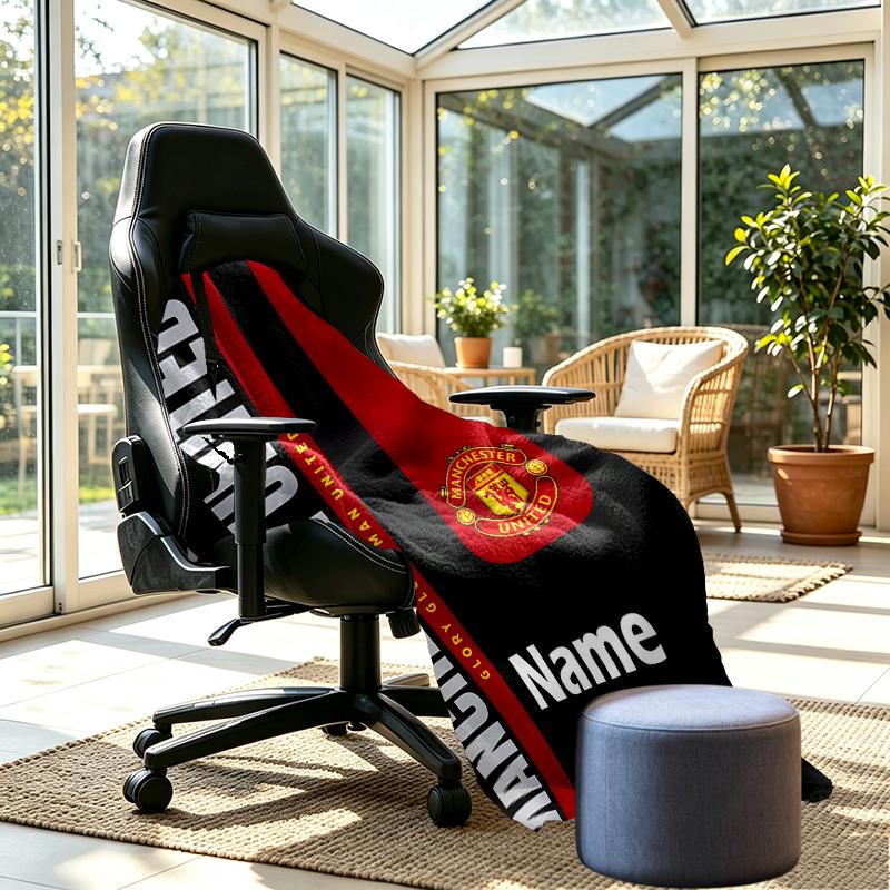 Custom Name Personalized Manchester Football F.C Print Blankets, Home Decor, Bedroom, Sofa, Camping, Couch, Gifts for Birthday Christmas