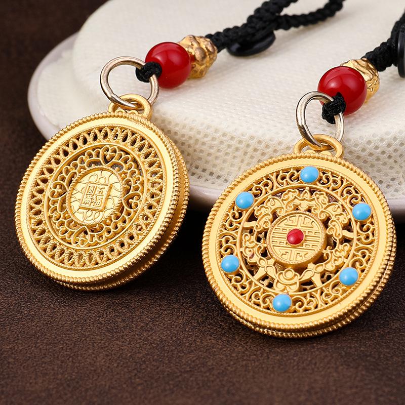 Vintage Gold Plated Brass Car Keychain Hollow Gourd Keychain Bag Charm Lucky Key Ring Jewelry
