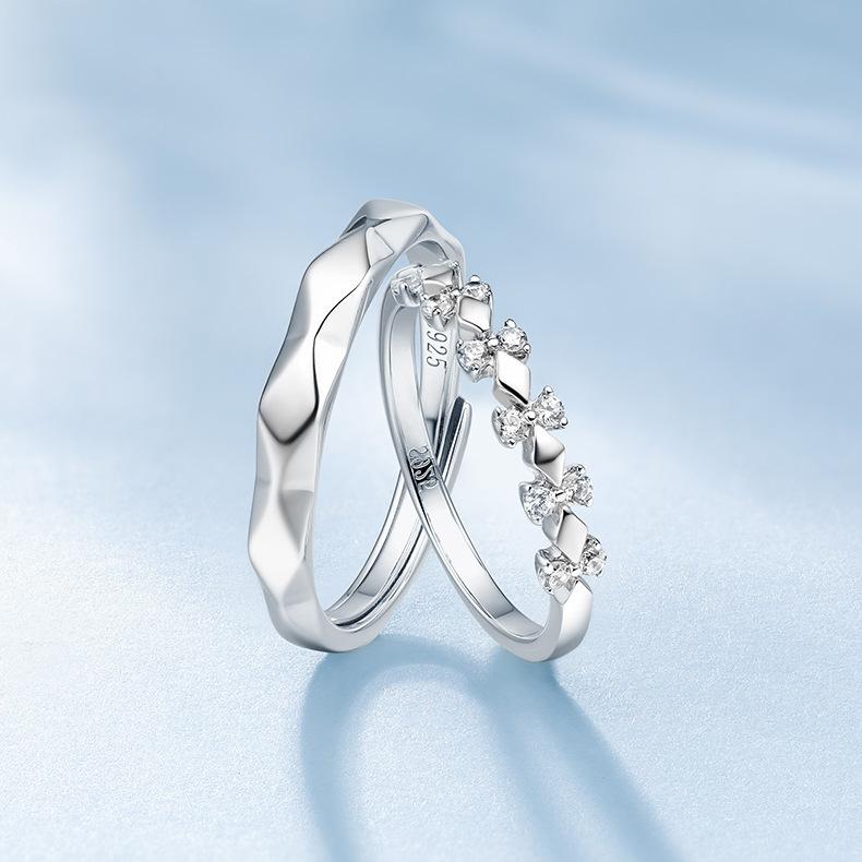 2pcs Couple 925 Sterling Silver Rings Sparkly Zircon for Women and Men Superior Luxury Wedding Jewelry Anniversary Gift