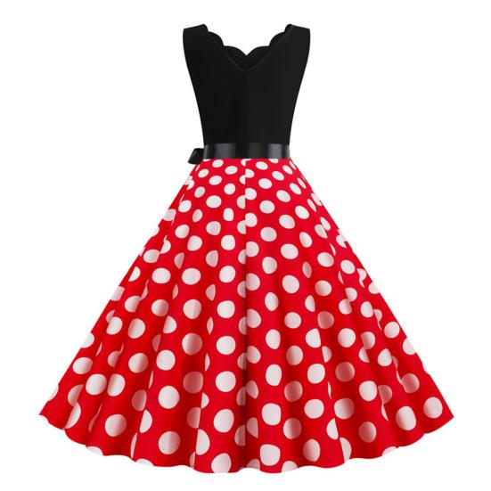 Женское вечернее платье трапециевидной формы без рукавов в стиле ретро в стиле пэчворк с принтом в горошек