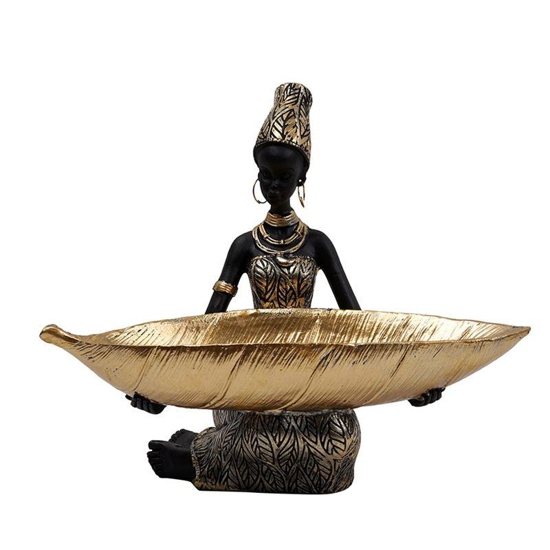 AEE4-Black Woman Resin Tray - Luxury Home Decor For Living Room Candy Holder Container Table Decoration Fruit Bowl Ornaments