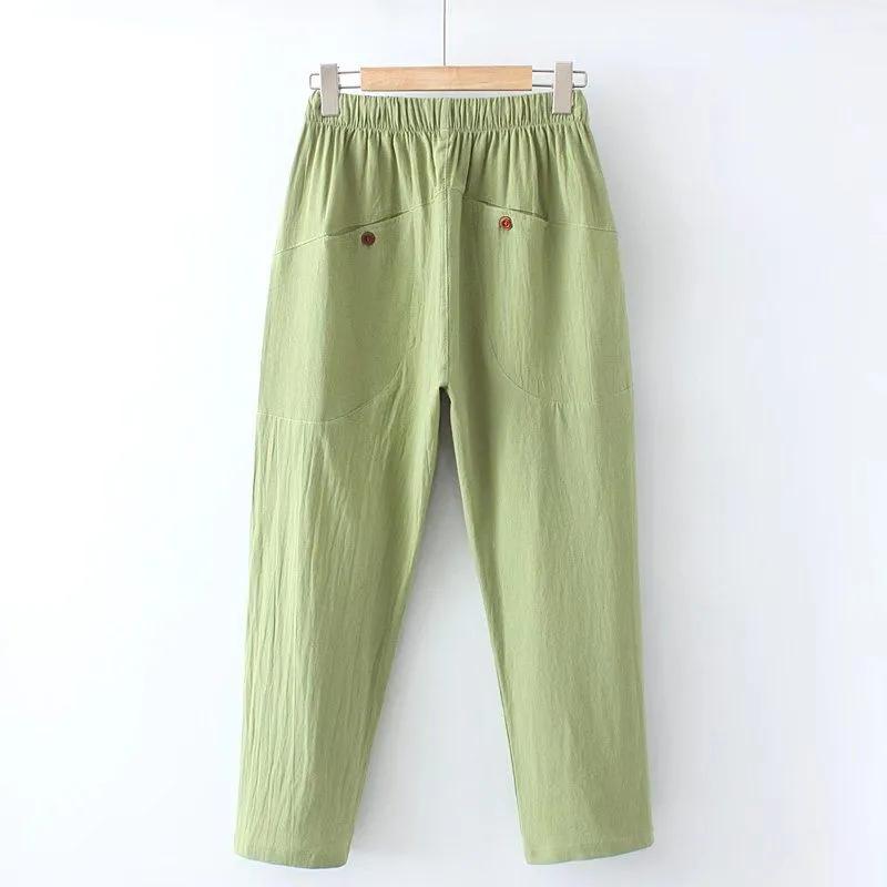 Женские летние хлопковые свободные прямые брюки однотонные простые удобные брюки с эластичной резинкой на талии