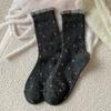 Polka Dot Wool Socks Children'S Stacking Socks Season Warm Retro Color Matching Lace Winter Velvet Thickened Stacking Socks