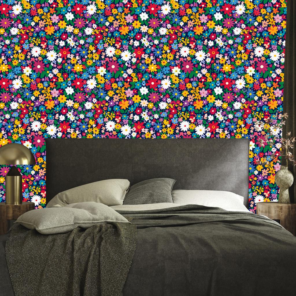 Wallpaper Small Flowers Blue and Sea for Living Room and Bedroom 50x1000