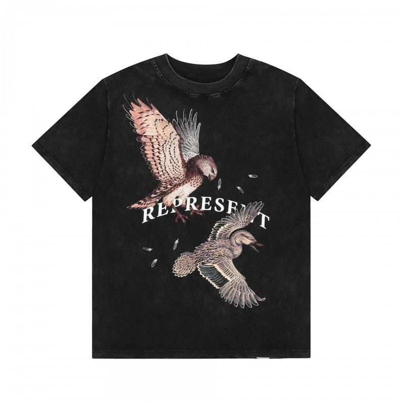 Mens Oversized Vintage Washed Cotton T-Shirt With Cartoon Animal Print Streetwear Loose Fit Short Sleeve Tee