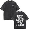 Vintage Washed Christian Jesus Faith Over Fear Bible Verse Graphic T-shirt Unisex Oversized Casual Streetwear Short Sleeve Soft Cotton Breathable Tops