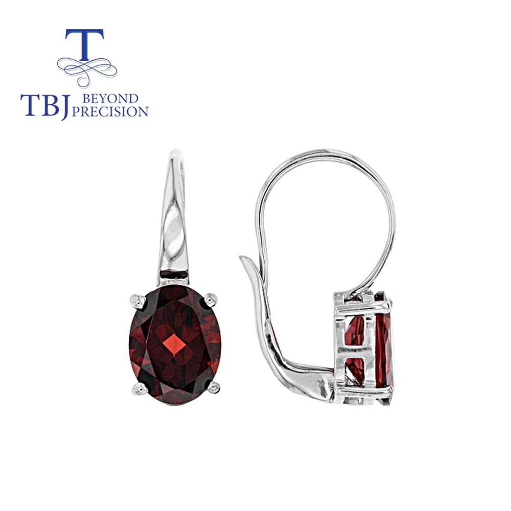 100% Natural Mozambique Garnet Clasp Earring Oval Cut 7*9mm 4.2ct Fine Gemstone Jewelry 925 Sterling Silver Classic Simple
